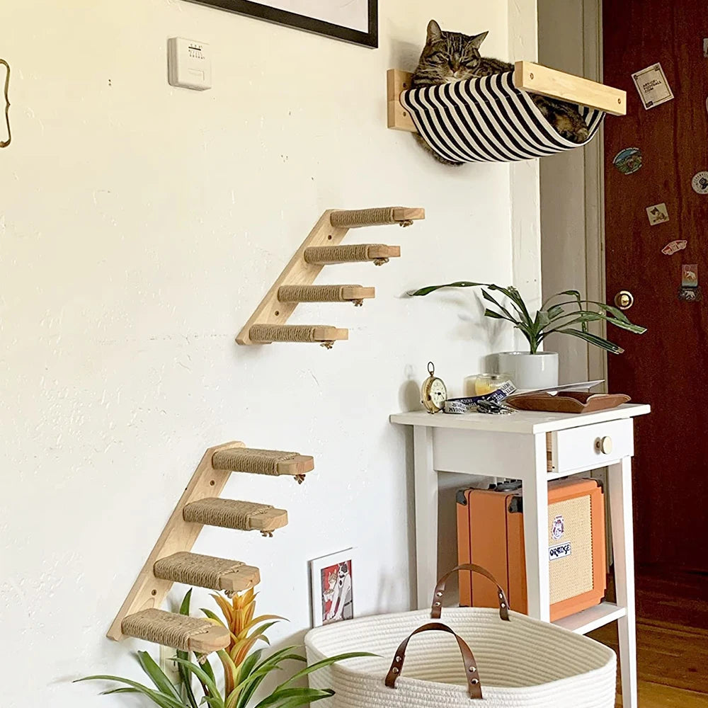 Kat Muur Klimmen Plank Stappen Ladder Krabpaal Scratcher Bed Schuilhuis voor Katten Boomtoren Huisdier Meubels Accessoires