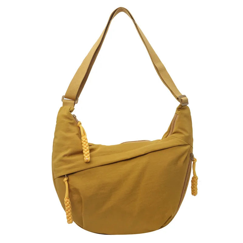 Canvas Lichtgewicht Effen Kleur Dumpling Crossbody Tas - Grote Capaciteit Koreaans-Geïnspireerde Schoudertas