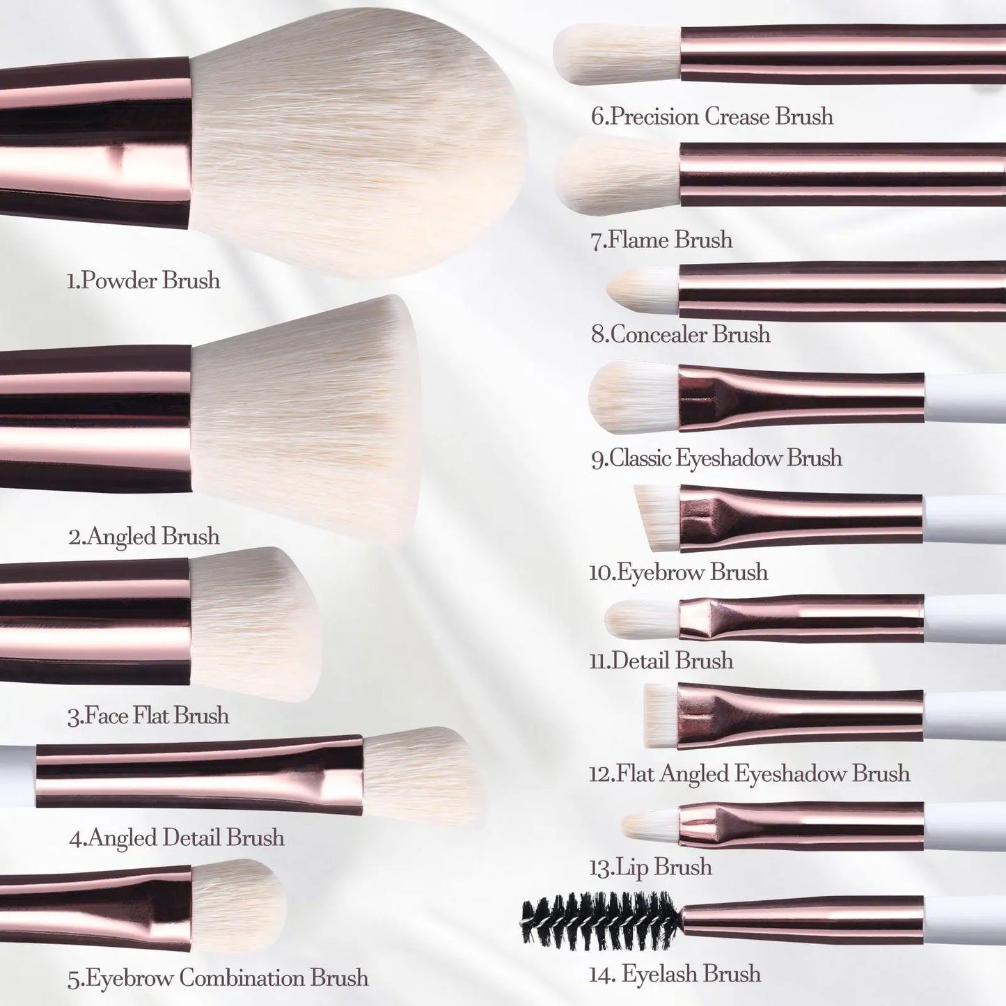 Juego de brochas de maquillaje profesional de 14 piezas con espejo iluminado y brochas de mango corto recargables por USB