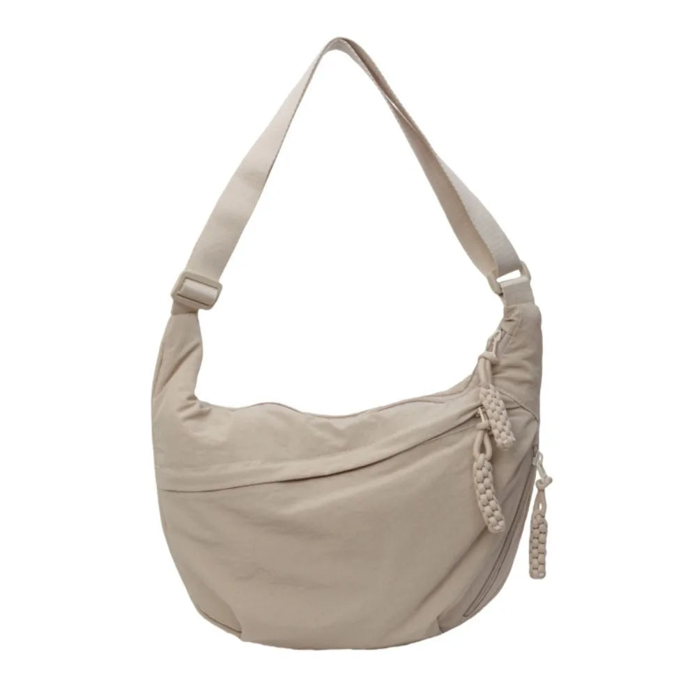 Canvas Lichtgewicht Effen Kleur Dumpling Crossbody Tas - Grote Capaciteit Koreaans-Geïnspireerde Schoudertas