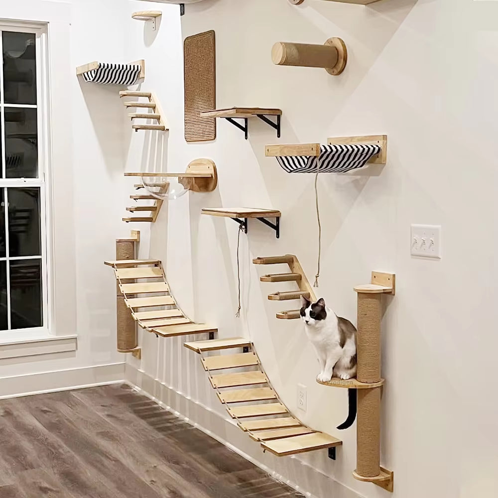 Kat Muur Klimmen Plank Stappen Ladder Krabpaal Scratcher Bed Schuilhuis voor Katten Boomtoren Huisdier Meubels Accessoires
