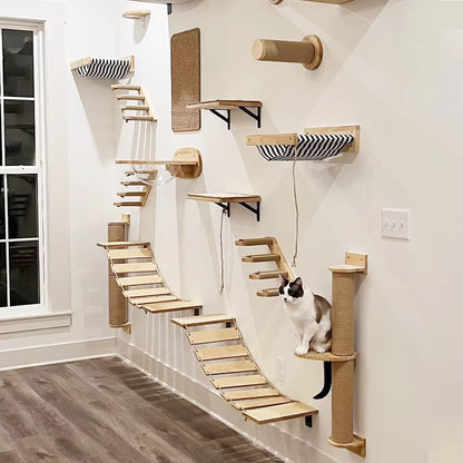 Kat Muur Klimmen Plank Stappen Ladder Krabpaal Scratcher Bed Schuilhuis voor Katten Boomtoren Huisdier Meubels Accessoires