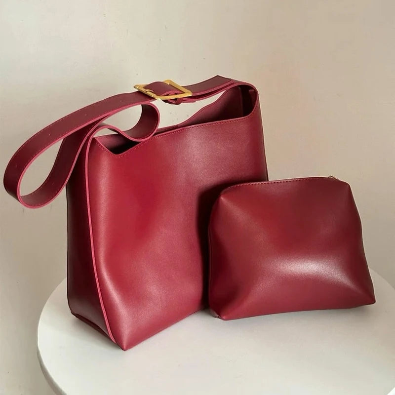 Minimalistische PU-lederen schoudertas voor dames - Veelzijdige modieuze handtas en crossbodytas voor werk