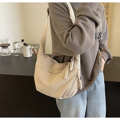 Canvas Lichtgewicht Effen Kleur Dumpling Crossbody Tas - Grote Capaciteit Koreaans-Geïnspireerde Schoudertas