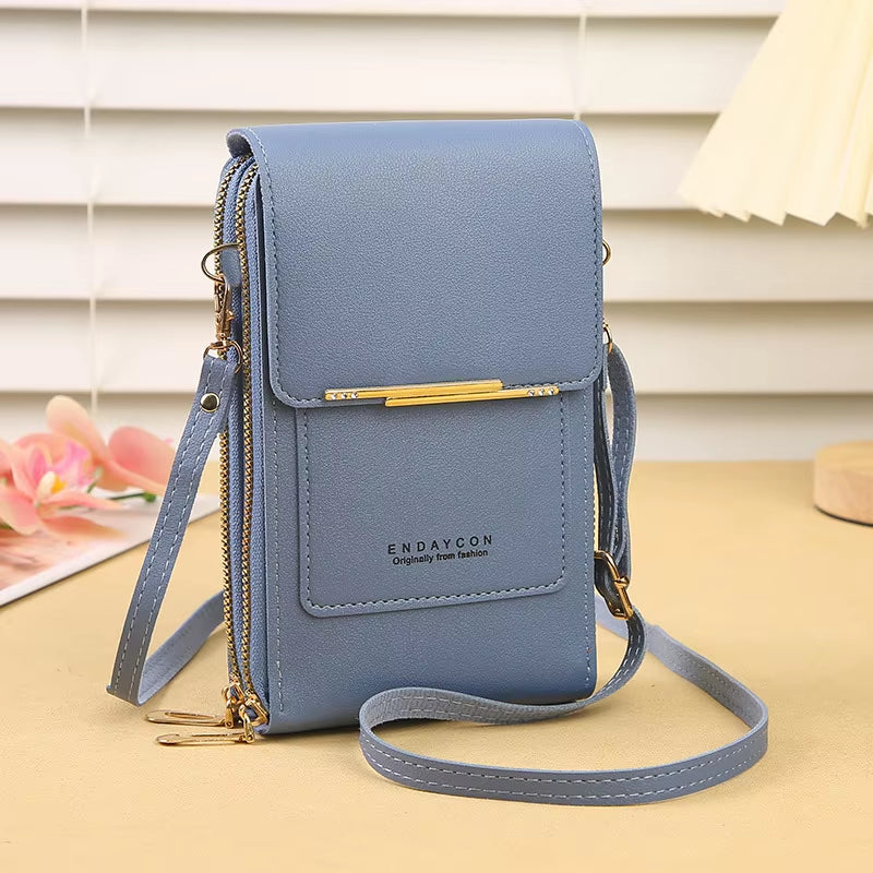 Modieuze Touch Screen Lock Crossbody Cell Phone Tas voor Vrouwen met Kaarthouder