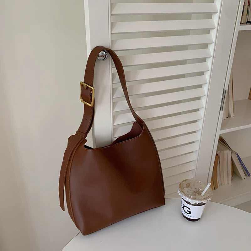 Minimalistische PU-lederen schoudertas voor dames - Veelzijdige modieuze handtas en crossbodytas voor werk