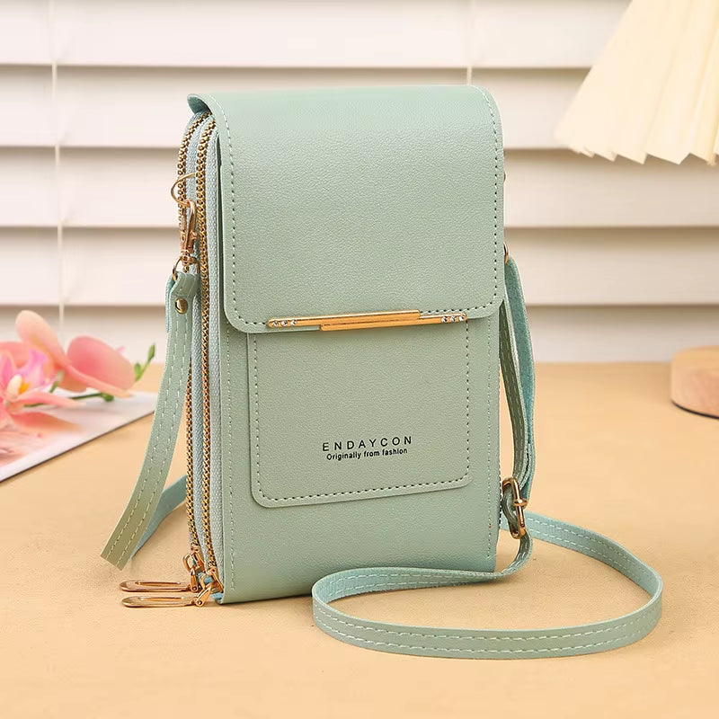 Modieuze Touch Screen Lock Crossbody Cell Phone Tas voor Vrouwen met Kaarthouder