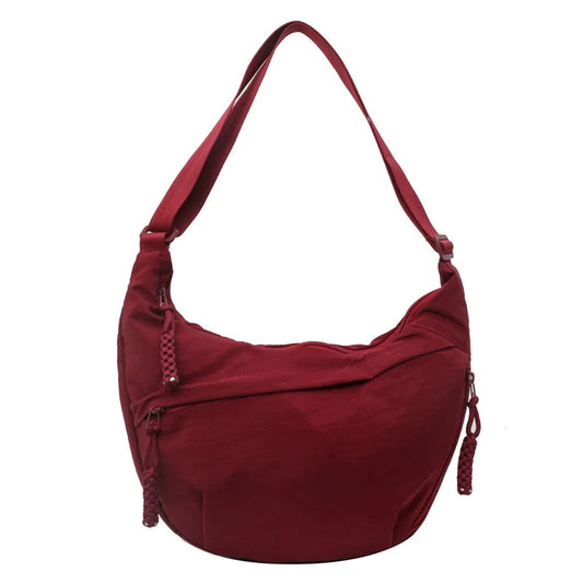 Canvas Lichtgewicht Effen Kleur Dumpling Crossbody Tas - Grote Capaciteit Koreaans-Geïnspireerde Schoudertas