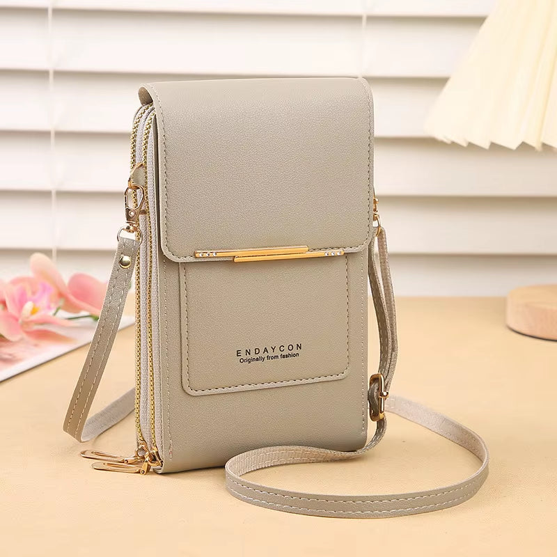 Modieuze Touch Screen Lock Crossbody Cell Phone Tas voor Vrouwen met Kaarthouder