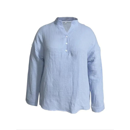 Plus Size Dames Casual Button-Up Shirts - Zomer Losse Geplooide V-Hals Lange Mouw Blouses (1XL-5XL)