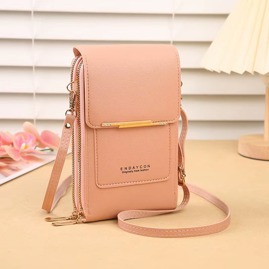 Modieuze Touch Screen Lock Crossbody Cell Phone Tas voor Vrouwen met Kaarthouder