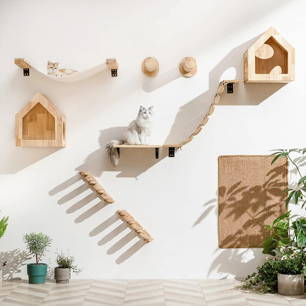 Kat Muur Klimmen Plank Stappen Ladder Krabpaal Scratcher Bed Schuilhuis voor Katten Boomtoren Huisdier Meubels Accessoires