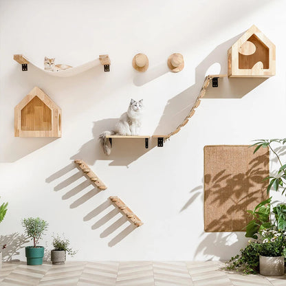 Kat Muur Klimmen Plank Stappen Ladder Krabpaal Scratcher Bed Schuilhuis voor Katten Boomtoren Huisdier Meubels Accessoires