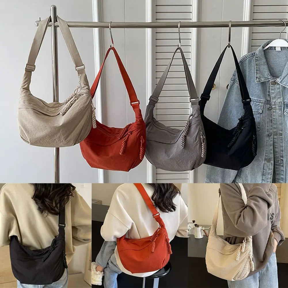 Canvas Lichtgewicht Effen Kleur Dumpling Crossbody Tas - Grote Capaciteit Koreaans-Geïnspireerde Schoudertas