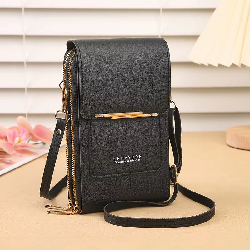 Modieuze Touch Screen Lock Crossbody Cell Phone Tas voor Vrouwen met Kaarthouder