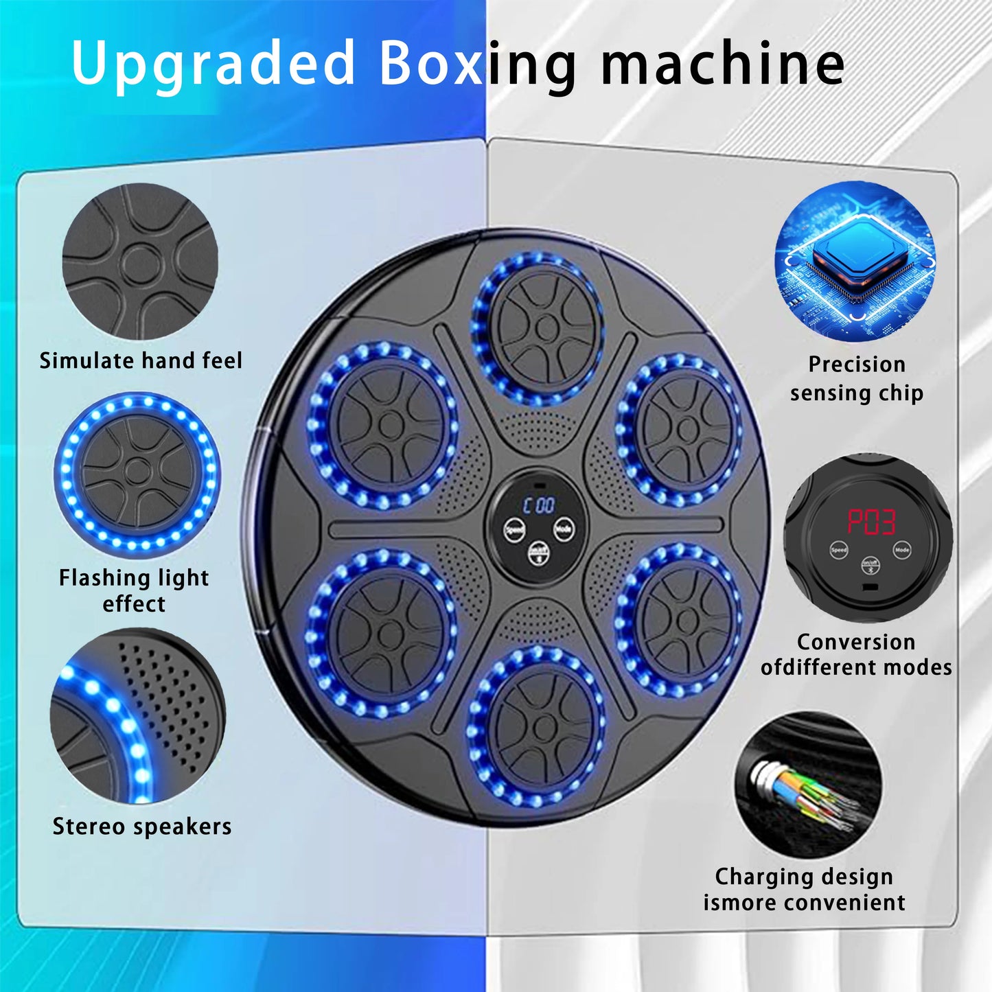 Nueva máquina de boxeo de música inteligente Bluetooth montada en la pared Entrenador de boxeo de música Gimnasio Equipo de golpeo electrónico de boxeo para el hogar