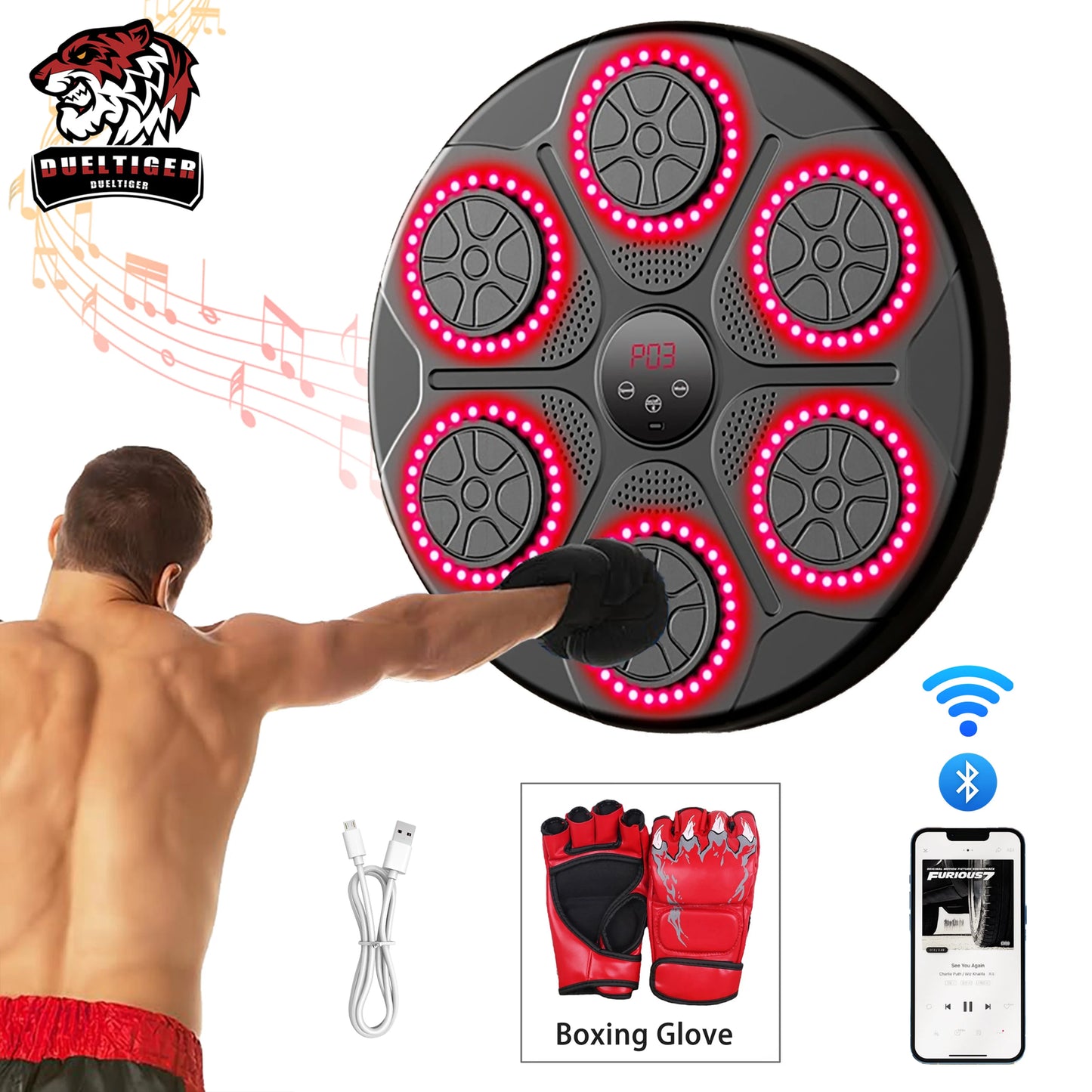 Nueva máquina de boxeo de música inteligente Bluetooth montada en la pared Entrenador de boxeo de música Gimnasio Equipo de golpeo electrónico de boxeo para el hogar
