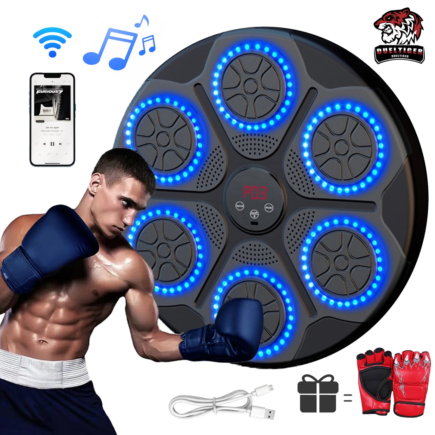 Nueva máquina de boxeo de música inteligente Bluetooth montada en la pared Entrenador de boxeo de música Gimnasio Equipo de golpeo electrónico de boxeo para el hogar