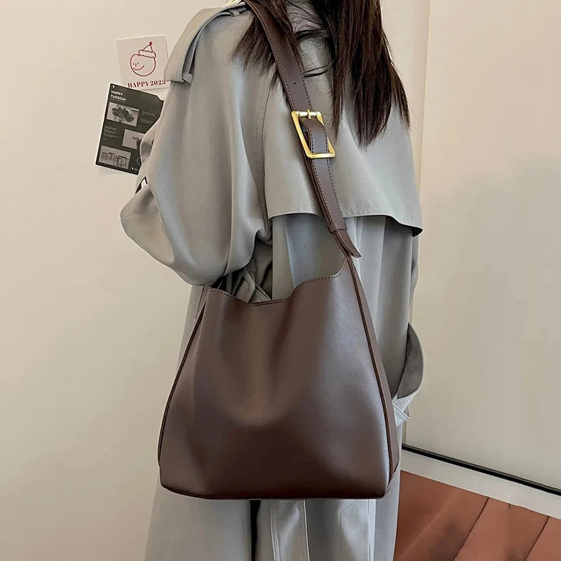 Minimalistische PU-lederen schoudertas voor dames - Veelzijdige modieuze handtas en crossbodytas voor werk