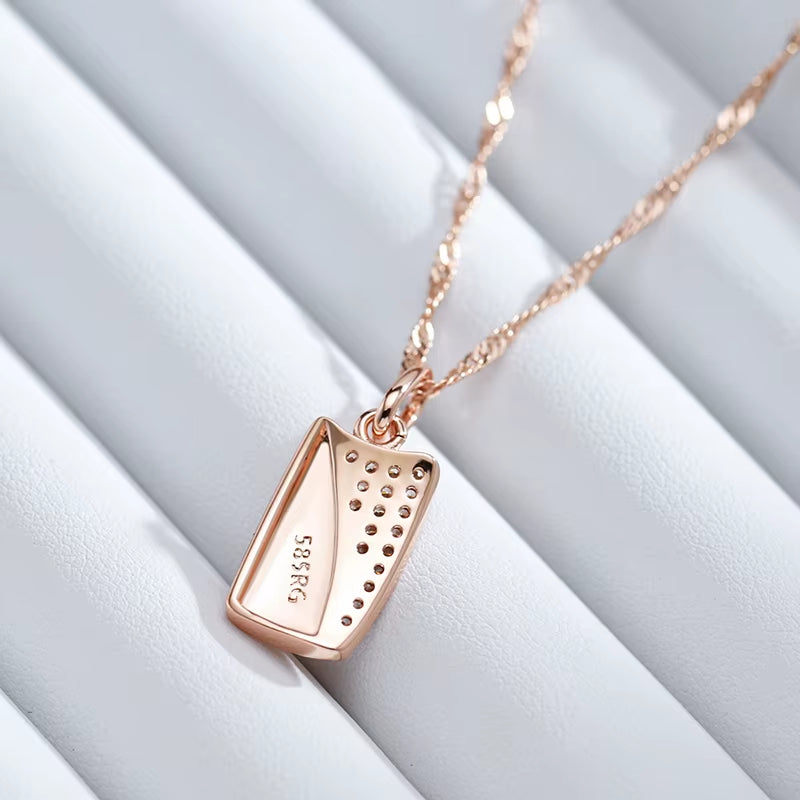 Hete Vierkante Hanger Ketting voor Vrouwen 585 Rose Gouden Kleur met Natuurlijke Zirkoon Accessoires Etnische Bruid Trouwjuwelen