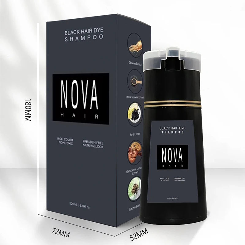 Nova Natural Moisturizing Hair Dye and Hair Care 3-in-1 Shampoo para una cobertura efectiva del cabello blanco y control de la grasa