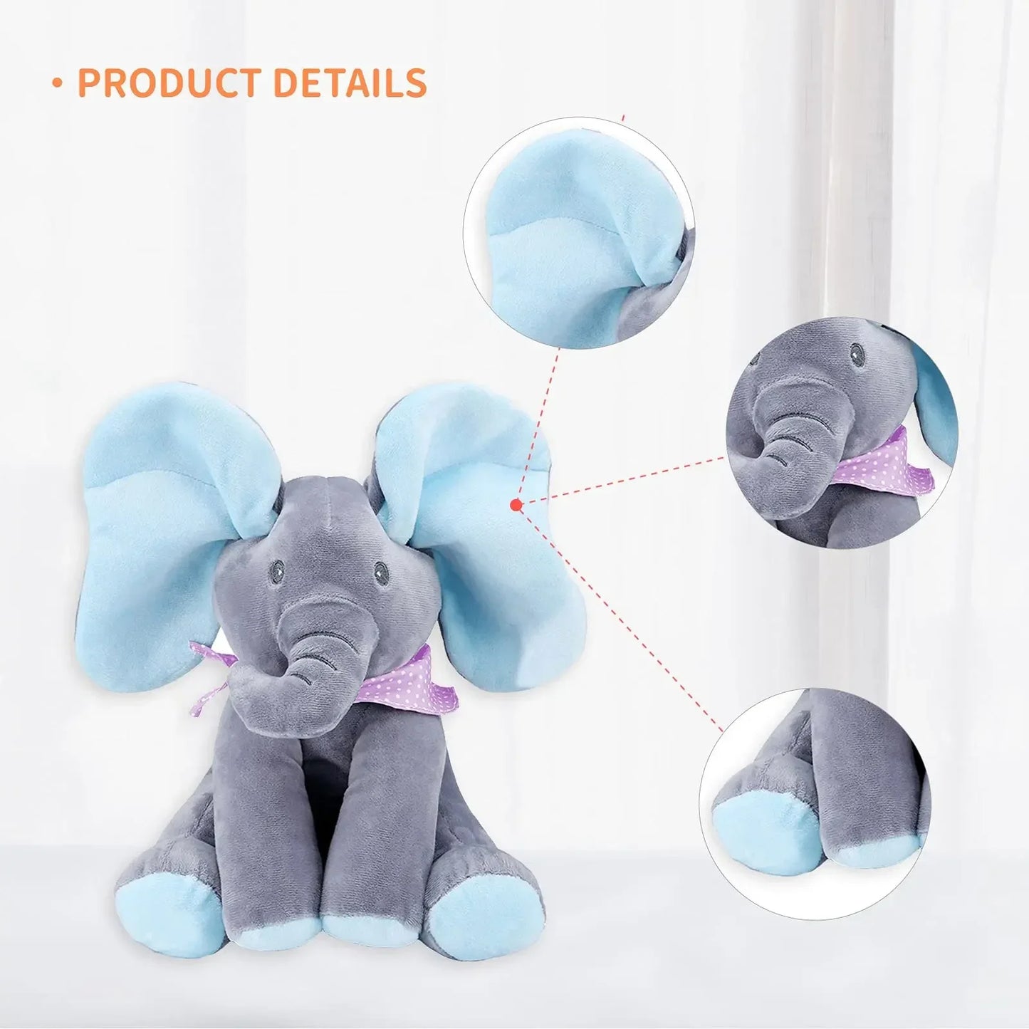 Juguete de elefante cantor de peluche animado con orejas móviles - Adorable animal de peluche para bebés