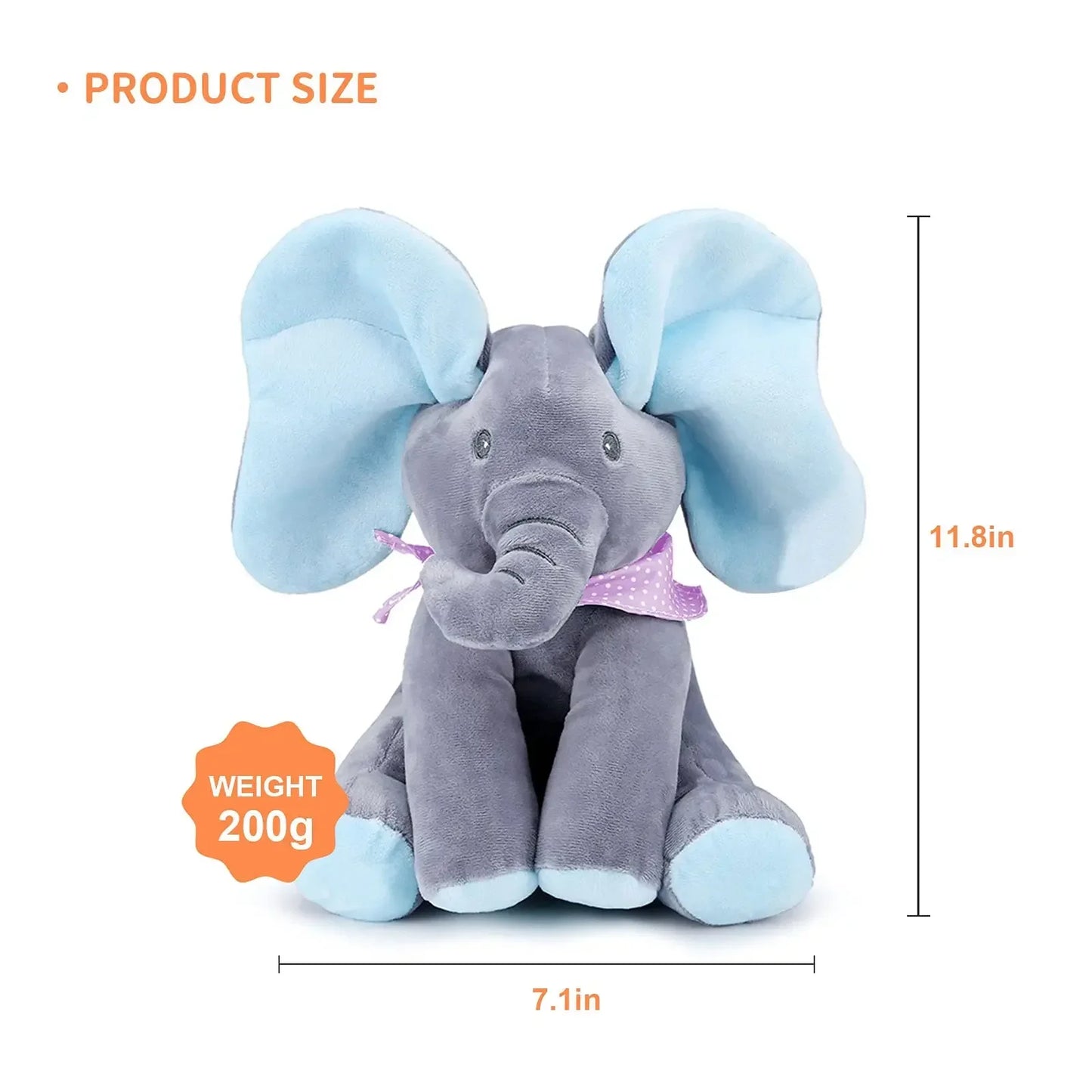 Juguete de elefante cantor de peluche animado con orejas móviles - Adorable animal de peluche para bebés