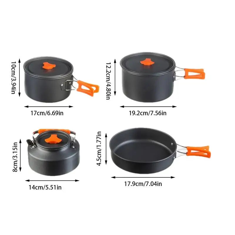 Juego de utensilios de cocina portátiles para acampar Kit de vajilla de olla al aire libre Agua para cocinar Sartén Hervidor de agua Utensilios de viaje Equipo de picnic de senderismo