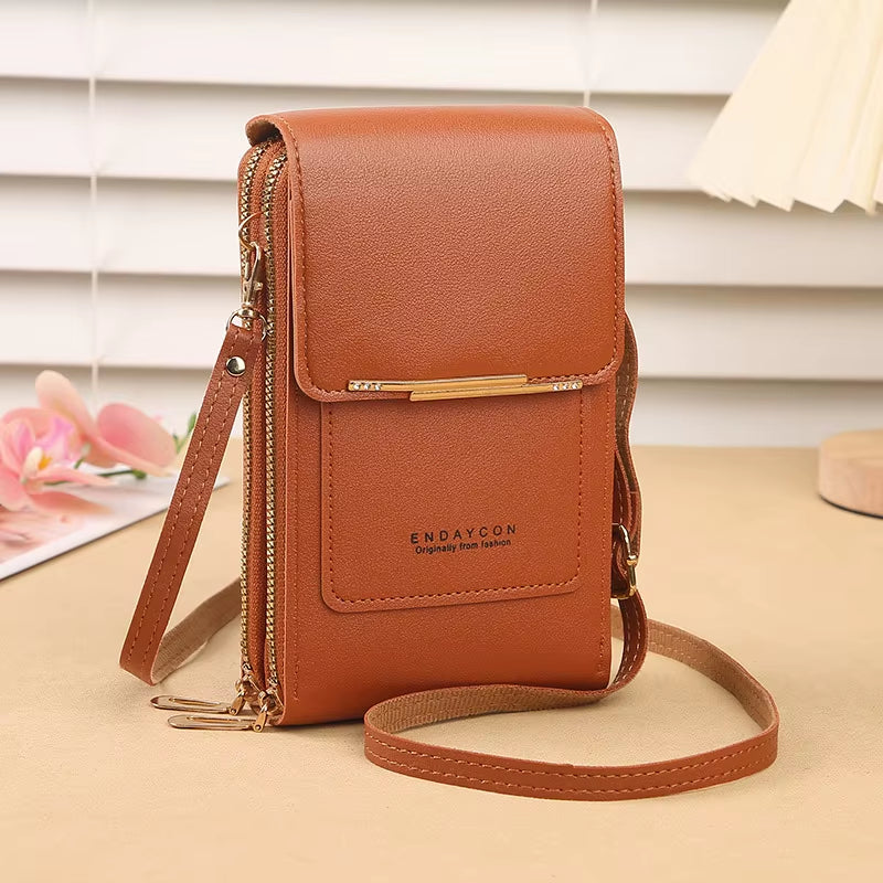 Modieuze Touch Screen Lock Crossbody Cell Phone Tas voor Vrouwen met Kaarthouder