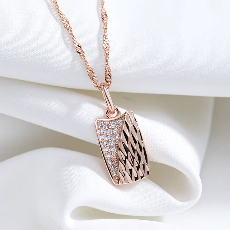 Hete Vierkante Hanger Ketting voor Vrouwen 585 Rose Gouden Kleur met Natuurlijke Zirkoon Accessoires Etnische Bruid Trouwjuwelen