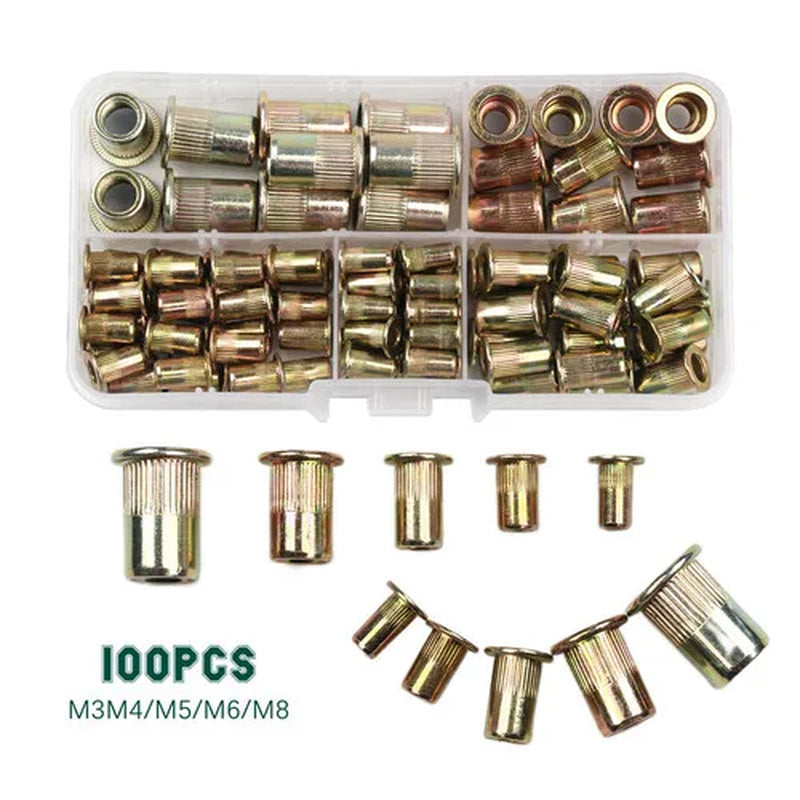 100Pcs Tuerca de remache + Tuercas de remache roscadas a mano Pistola BT606 M3 M4 M5 M6 M8 Doble inserto Manual Remacher Gun Remaching Rivnut Rivnut Rivet Tool