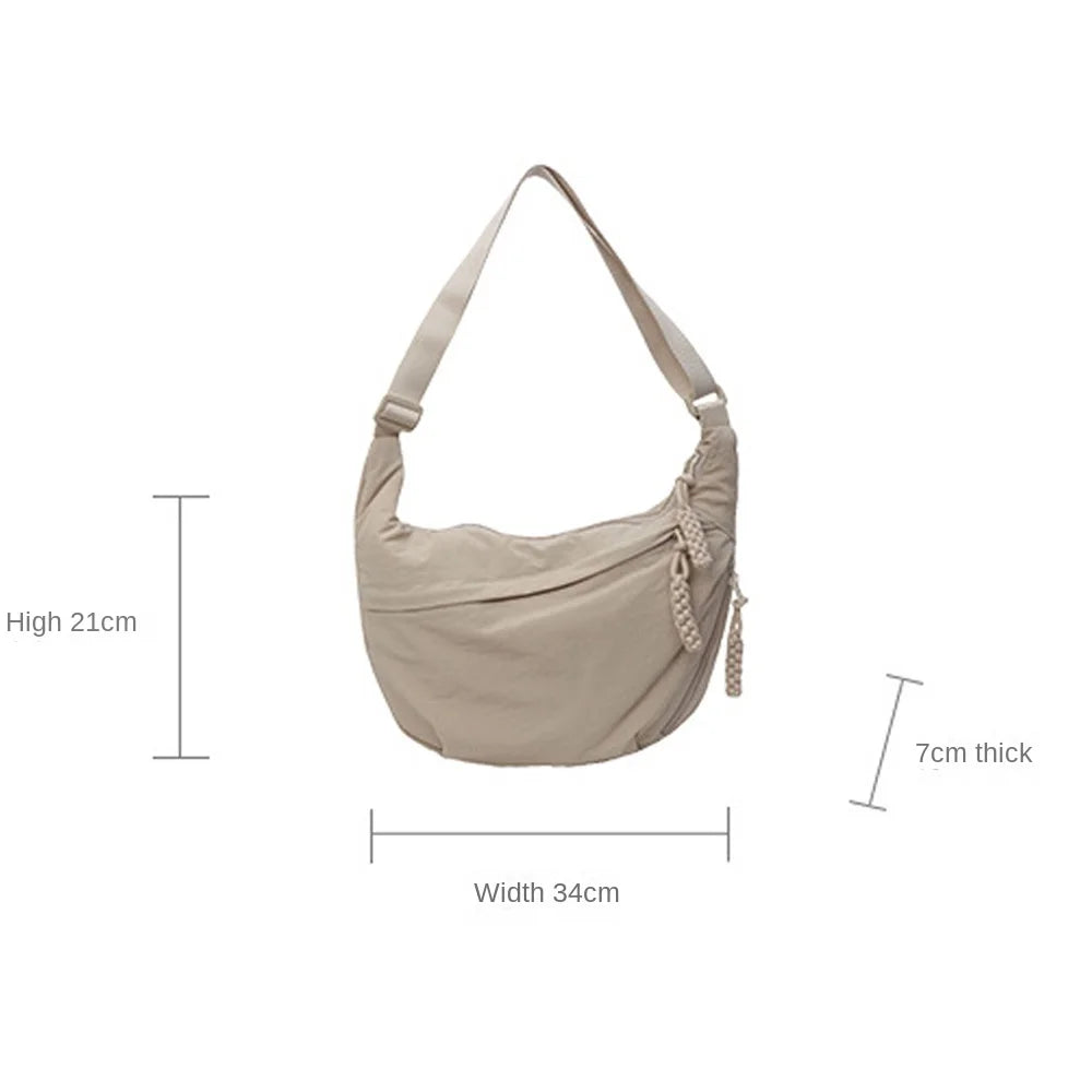 Canvas Lichtgewicht Effen Kleur Dumpling Crossbody Tas - Grote Capaciteit Koreaans-Geïnspireerde Schoudertas