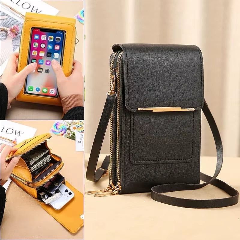 Modieuze Touch Screen Lock Crossbody Cell Phone Tas voor Vrouwen met Kaarthouder