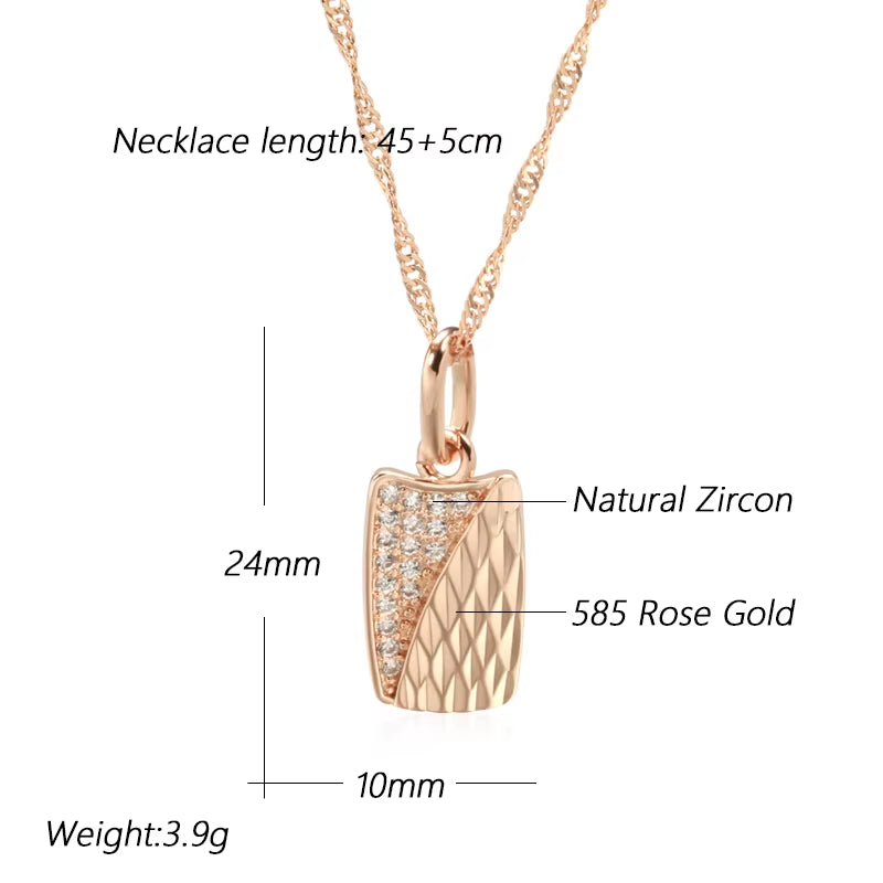Hete Vierkante Hanger Ketting voor Vrouwen 585 Rose Gouden Kleur met Natuurlijke Zirkoon Accessoires Etnische Bruid Trouwjuwelen