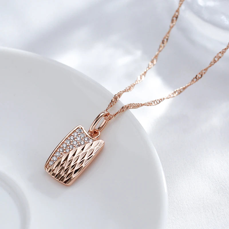 Hete Vierkante Hanger Ketting voor Vrouwen 585 Rose Gouden Kleur met Natuurlijke Zirkoon Accessoires Etnische Bruid Trouwjuwelen