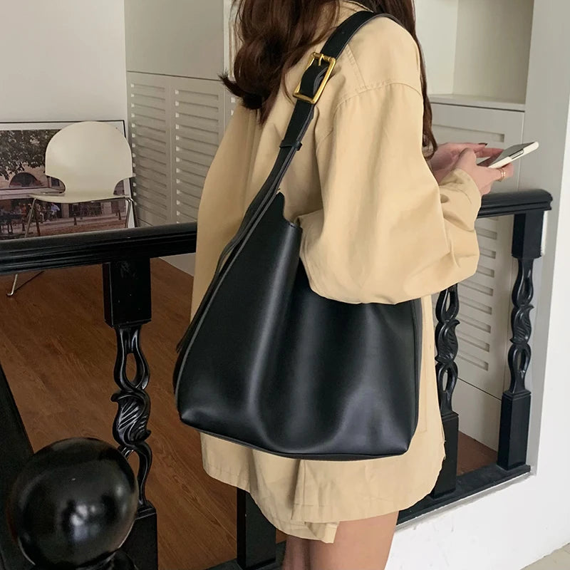 Minimalistische PU-lederen schoudertas voor dames - Veelzijdige modieuze handtas en crossbodytas voor werk