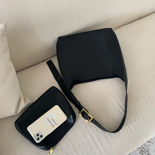 Minimalistische PU-lederen schoudertas voor dames - Veelzijdige modieuze handtas en crossbodytas voor werk