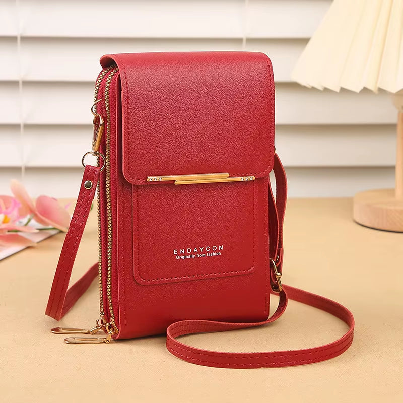 Modieuze Touch Screen Lock Crossbody Cell Phone Tas voor Vrouwen met Kaarthouder