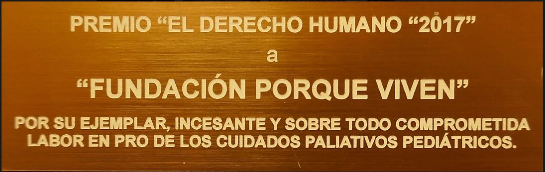 Paediatric palliative care Madrid Golden plaque that recognises the CAPPI Foundation becauseThey live for their exemplary work in paediatric palliative care in Madrid. CAPPI Porque Viven Foundation