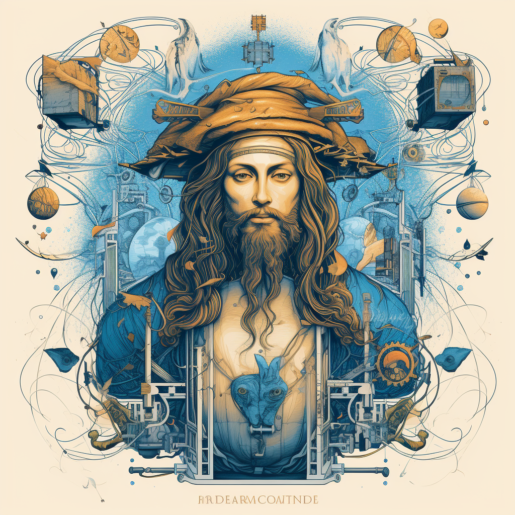 Ilustração estilizada, rodeada por elementos mecânicos, simbolizando