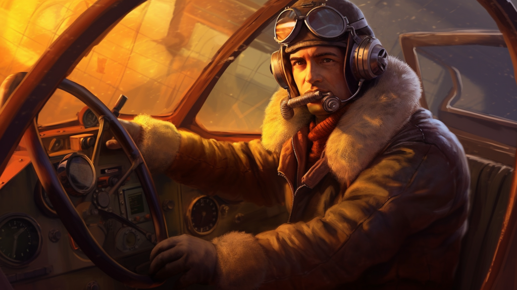 Um piloto, segura o, enquanto o, pronto para