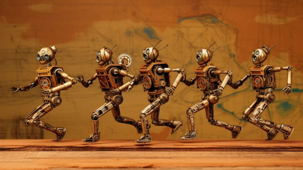 Cinco robôs, em um, simbolizando o