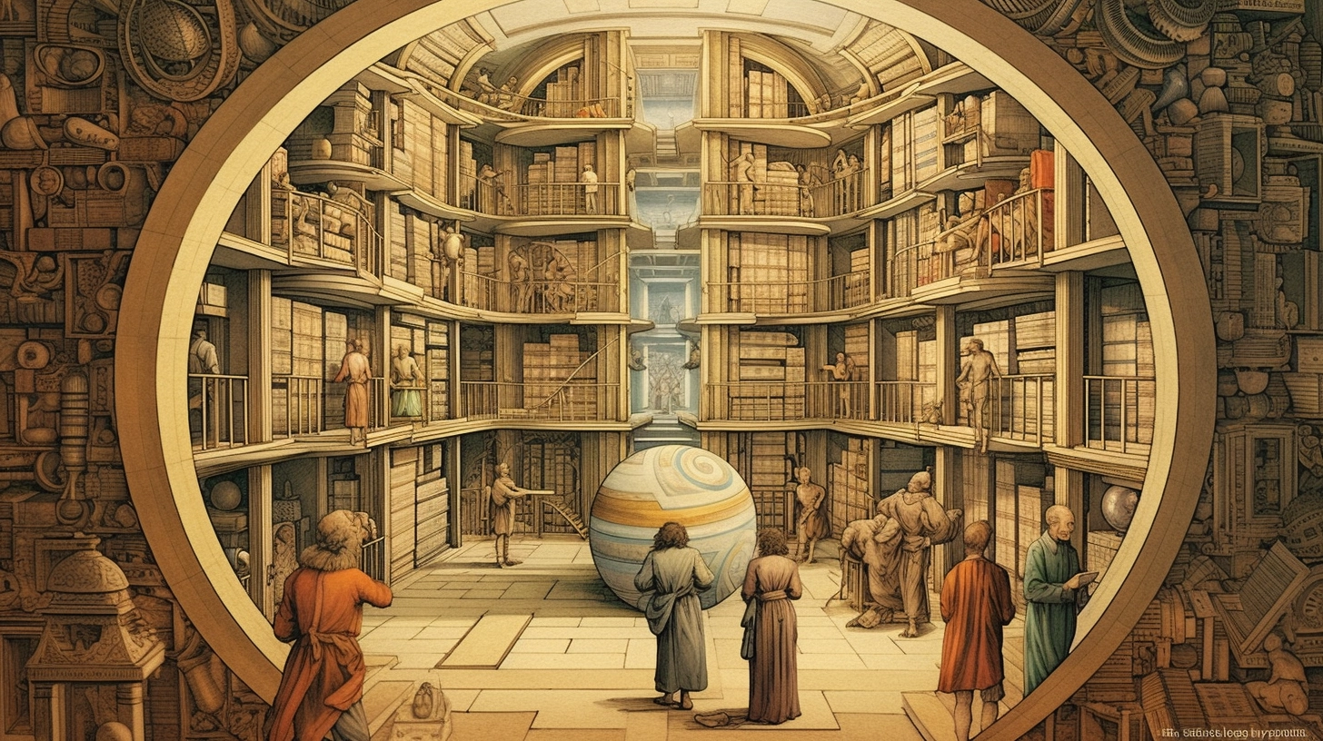 A library, several people, and a