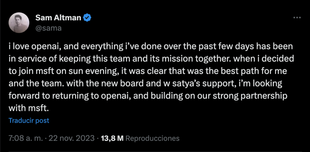 Um tweet, explicando o seu, e afirmando