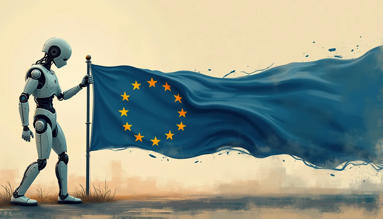 Um robô, incorporando o, enquanto segura