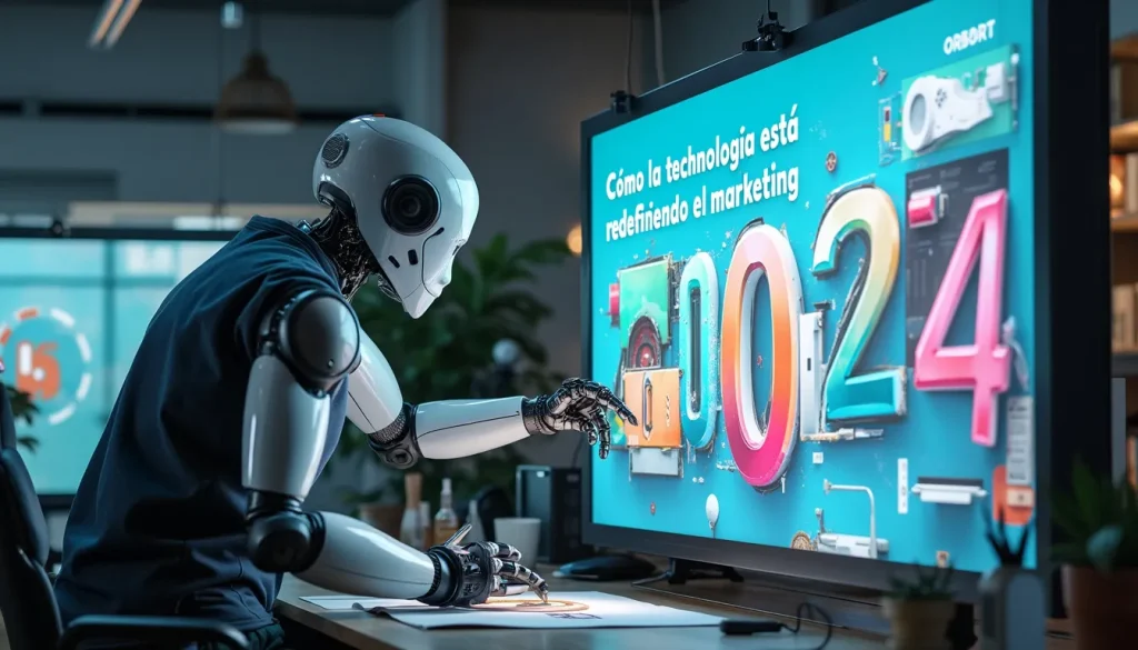 Um robô, cercado por