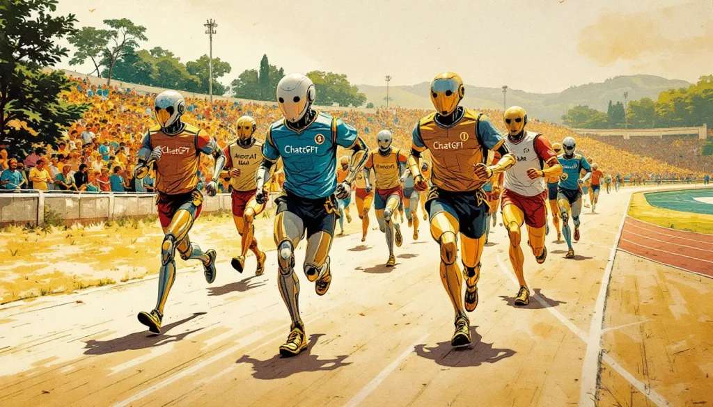 Um grupo, vestido, corre e o