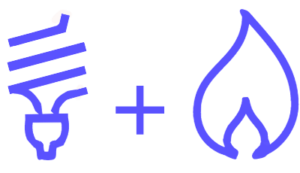 Une ampoule bleue et une flamme.