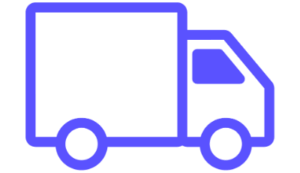 Une icône de camion bleue sur fond noir.