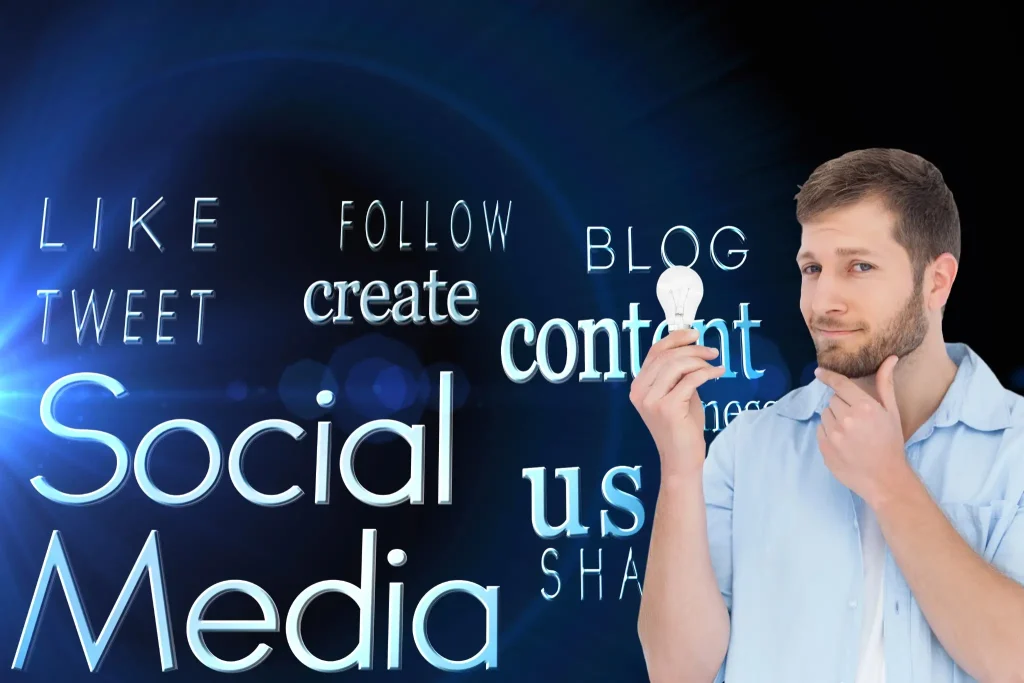 Man with idea about creating social media posts automatically